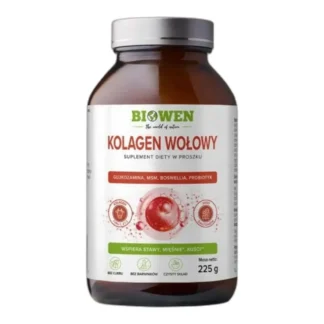Biowen KOLAGEN WOŁOWY TYP I + II + III Proszek 225g MOCNE STAWY KOŚCI Skóra — zdjęcie 1