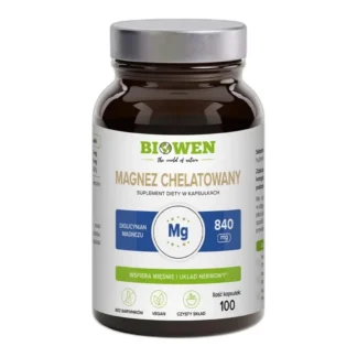 Biowen MAGNEZ CHELATOWANY 840 mg Diglicynian 100 kaps SKURCZE mięśnie SERCE — zdjęcie 1