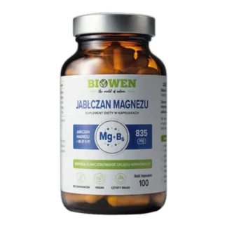JABŁCZAN MAGNEZU 835 mg WITAMINA B6 (P-5-P) 100 kaps Mięśnie Skurcze BIOWEN — zdjęcie 1