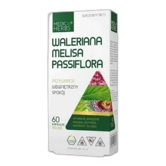 Medica Herbs WALERIANA MELISA PASSIFLORA 60 kaps. Zasypianie Sen Napięcie — zdjęcie 1